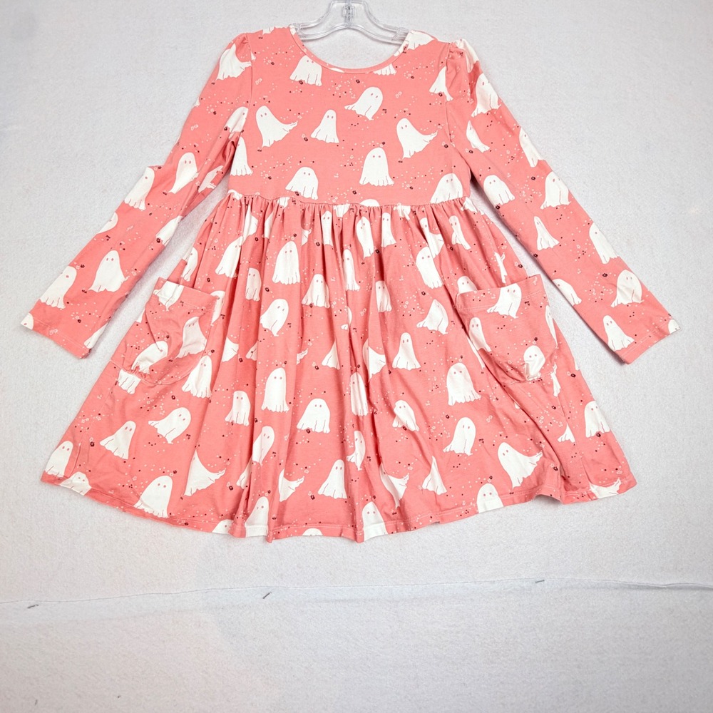 Flapdoodles Girls Size 8 Pink Ghost Print Halloween Dress with Plush Accessory